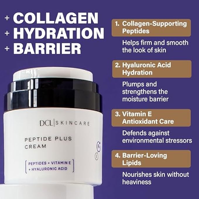 DCL SKINCARE PEPTIDE PLUS CREAM, PRO-AGING, WRINKLE DEFENSE, COLLAGEN PRODUCING AMINO ACIDS, VITAMINS A, C, E COQ10 ENHANCES SKIN BARRIER 1.7 FL OZ - Image 3